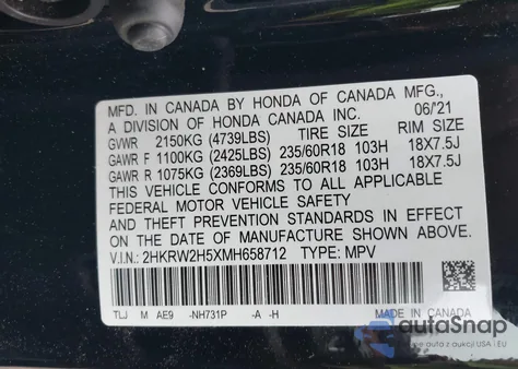 2021 Honda Cr-V Awd Ex from USA, damaged, VIN 2HKRW2H5XMH658712